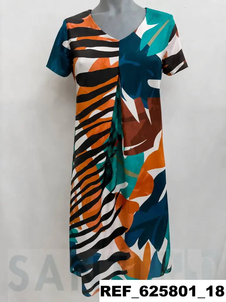 vestido escote pico pliegue estampado