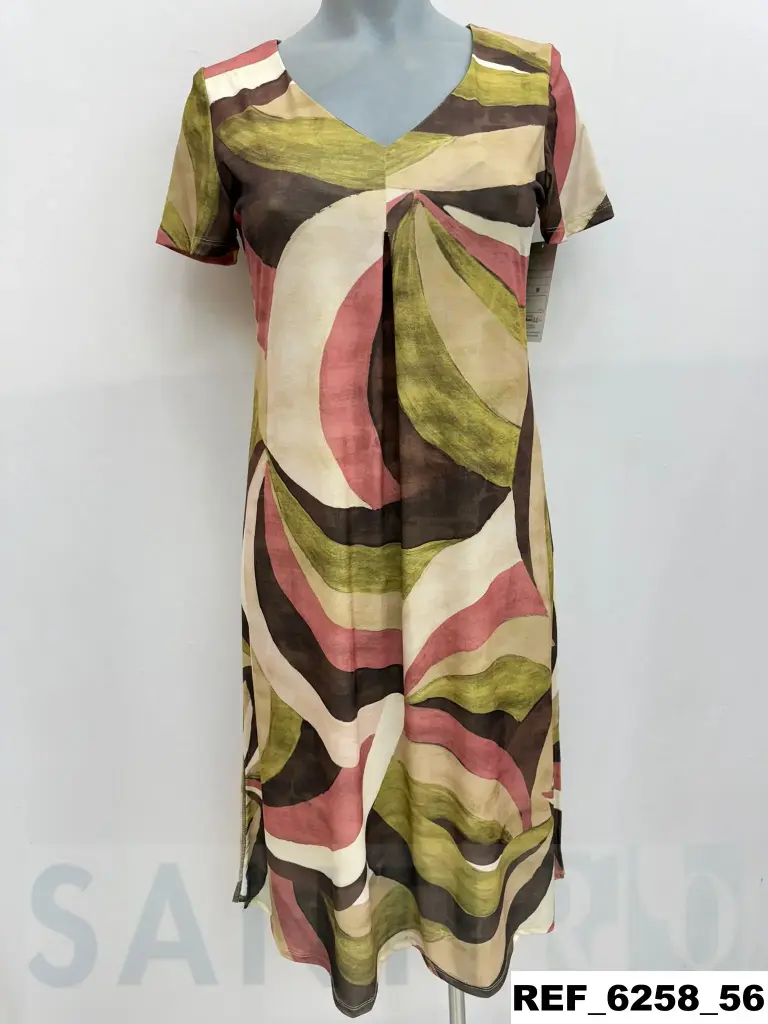 vestido escote pico pliegue estampado