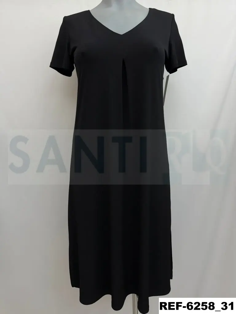 vestido escote pico poliegue liso