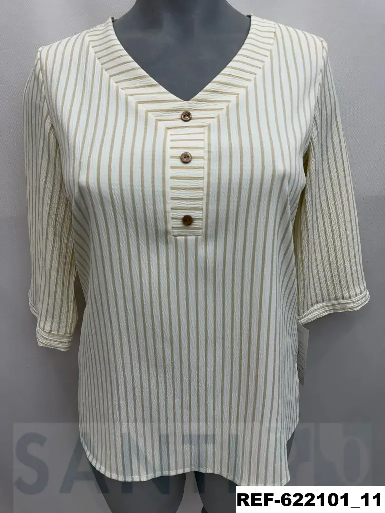 blusa rayas escote Y manga 3/4