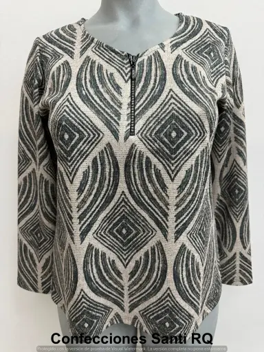 [617601] CAMISETA ESCOTE PICO CREMALLERA STRASS