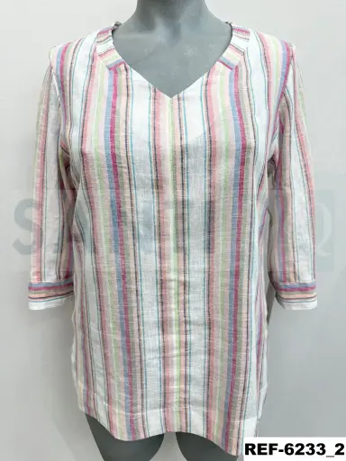 [623301] blusa rayas escote pico colorines