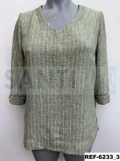 [623300] blusa rayas escote pico lino