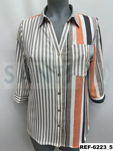 [622300] blusa dos rayas bolsillo