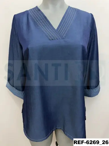 [626900] blusa tencel cruce pespuntes