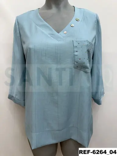 [626400] blusa escote pico tres botones