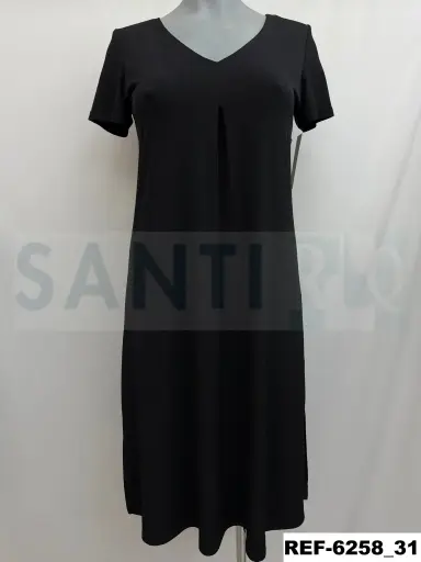 [625800] vestido escote pico poliegue liso