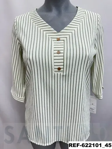 [622101] blusa rayas escote Y manga 3/4
