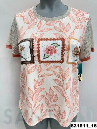 [621811] camiseta cuadros flores