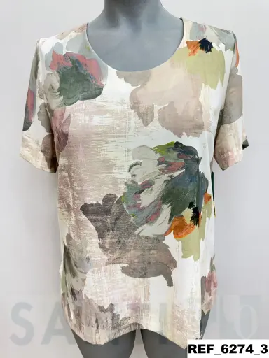 [627400] blusa piquetas manga estampada