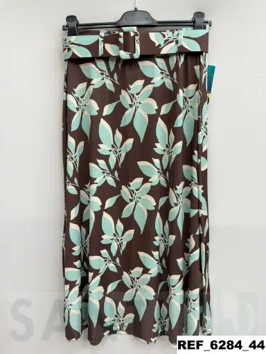[628401] falda media capa cinturon estampada