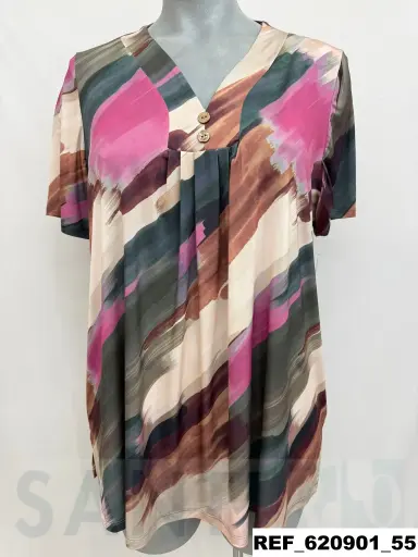 [620901] camiseta pliegues dos botones estampada