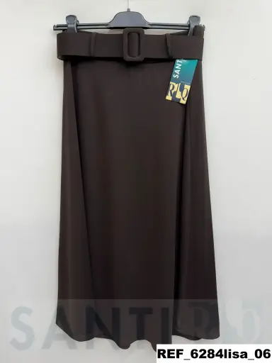 [628400] falda media capa cinturon lisa